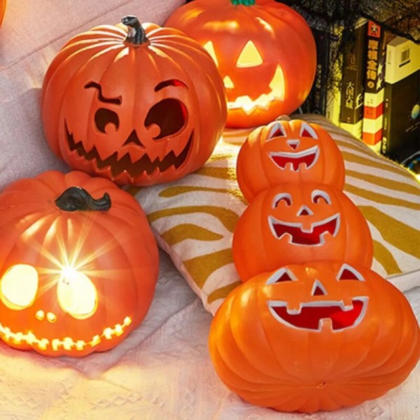 Halloween gresskar LED lyspære kreativ lanterne dekorasjon oransje 24*34cm