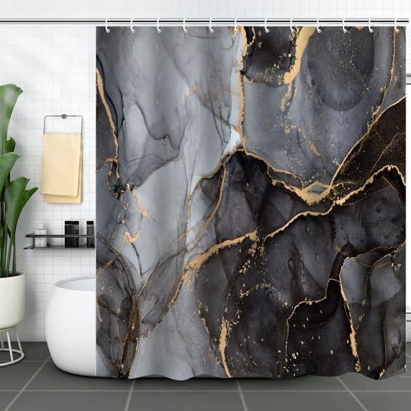 [YD]Waterproof Shower Curtain with Marble Pattern – Moisture-Resistant and Washable, 180×180 cm B