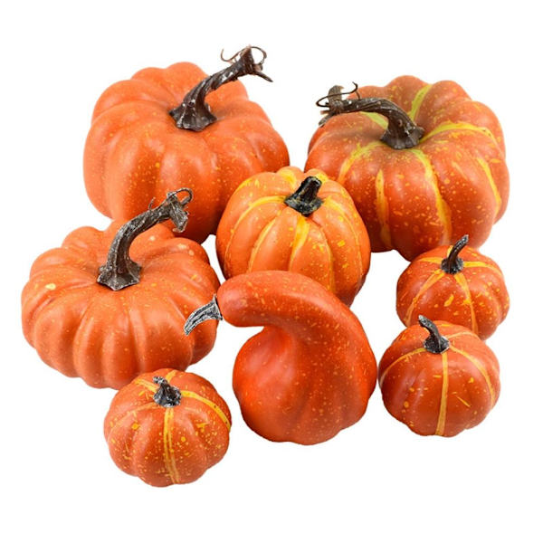 8 stk. Halloween Thanksgiving Simuleret Orange Græskar Sæt DIY Ferie Dekoration Foto Props (Taske)