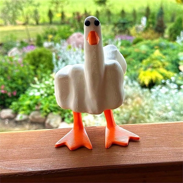 Rolig Anka Figurin med Långfinger - Unik Resin Prydnad för Hemmet, Kontoret eller Inflyttningspresent