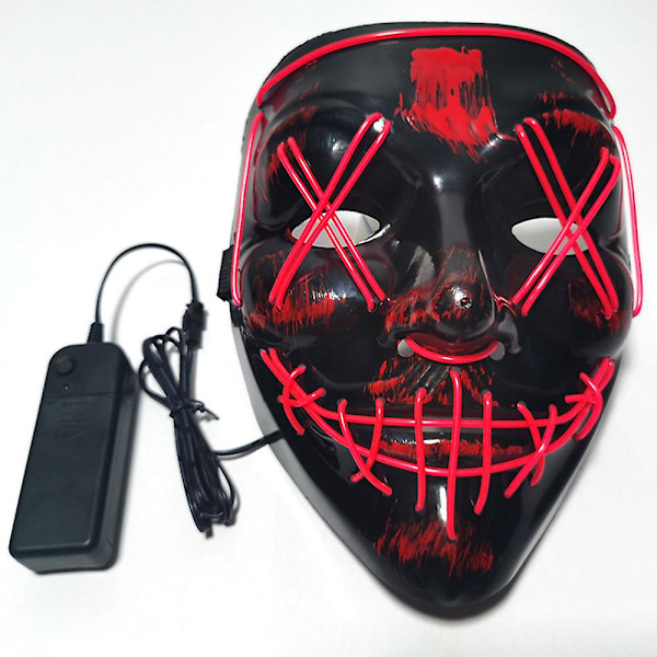 Neon Needlework Glow LED Halloween Purge Maske til Cosplay Fest Kostume Powder