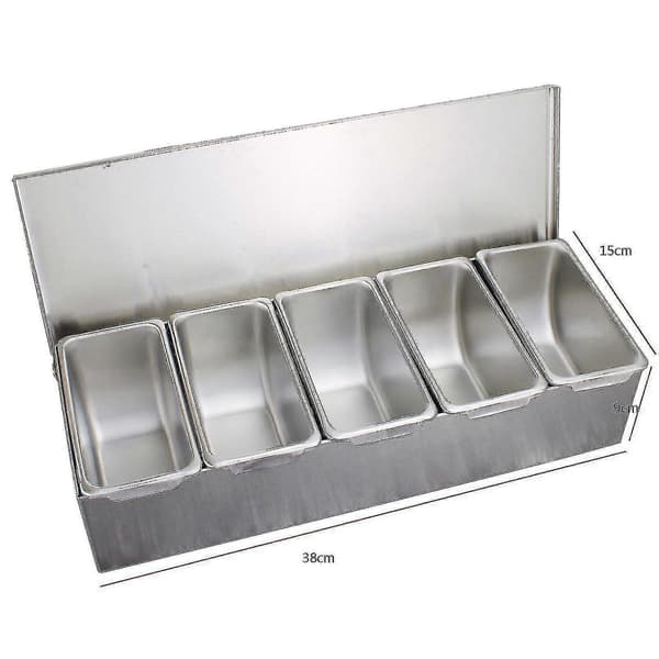 【BQ】Rustfritt stål 5 beholdere Bar ingrediensbeholder silver 38x15x9cm