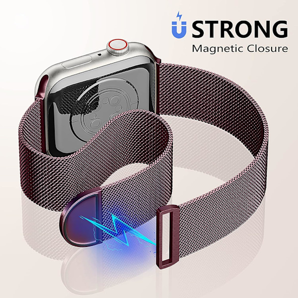 Metallband kompatibelt med Apple Watch -band 40mm 38mm 41mm Wine Red 42/44/45/49mm