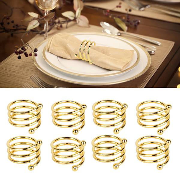 8 stk Gull Spiral serviettringer Elegante rustforebyggende metall serviettringer til bryllupsbursdagsmiddag Familiefest