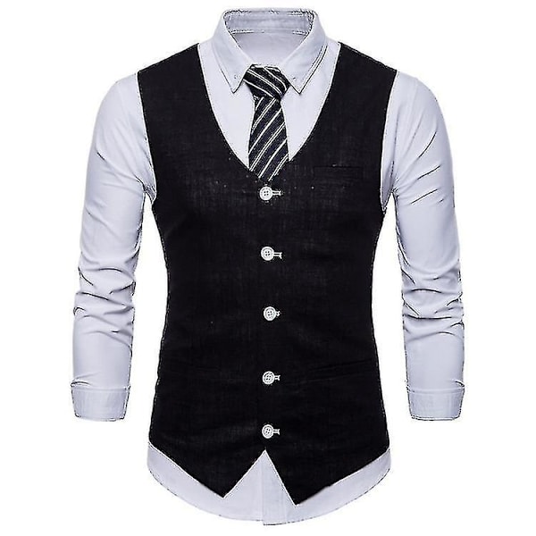 Enknäppt väst för män i enfärgad färg black XL