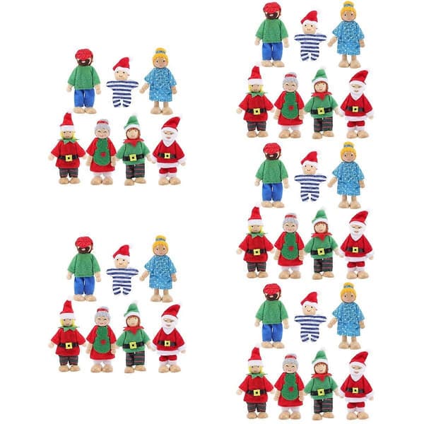 Mini docka träfamilj dockleksak för barn som leker 35 delar lekset