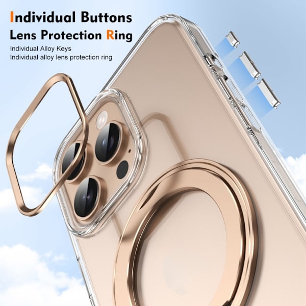 【YD】iPhone 16 Pro Ice-cold Rotating Ring Holder PC MagSafe Case Ökenguld