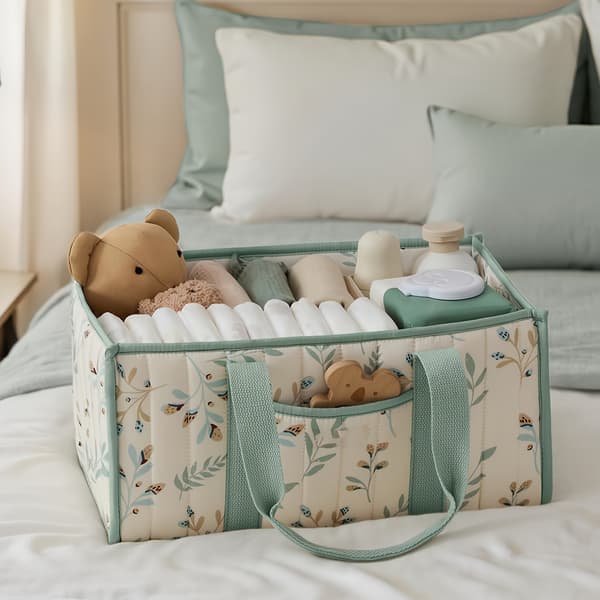 【YD】Portable Storage Basket with Sturdy Handles Light Blue White Polyester Organizer for Car Trunk Home