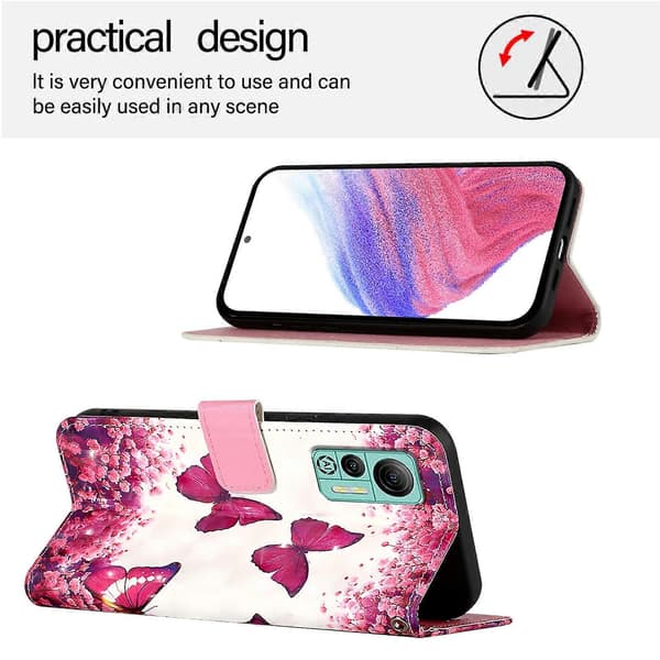 3D-maleri Horisontal Flip Skinntelefonveske til Ulefone Note 14 Rose Butterfly