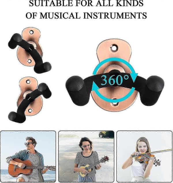 (röd brons) Gitarrvägghängare, set med 2 väggmonterade basgitarrupphängningar i metall, gitarrväggkrokar med skruvar, gitarrkrokar över dörren, banjokrokar N