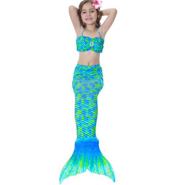 Barn Jenter Mermaid Tail Set Ferie Badetøy Badedrakt blue 110cm