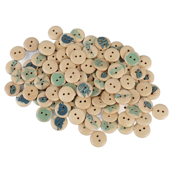 100 stk Assorterte Trykte Treknapper 2 Hull Runde Dekorative Treknapper for Syhåndverk Loggfarge Hav