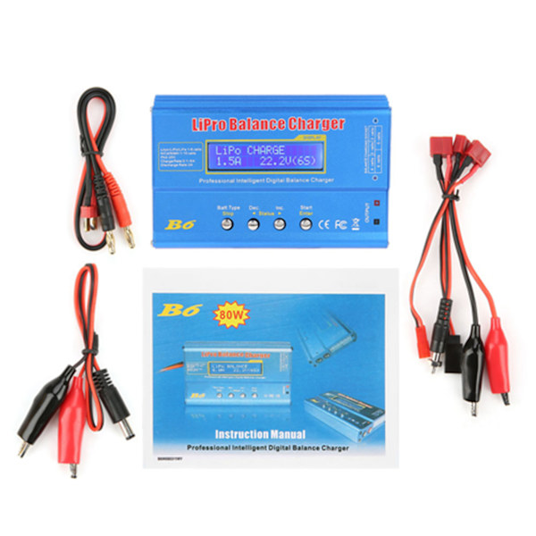 80W digitaalinen LCD-tasapainolaturin purkaja LiPo NiMH RC-akulle - sininen ja musta