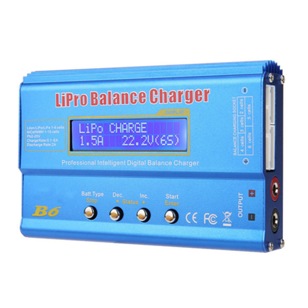 80W Digital LCD Balanselader Discharger for LiPo NiMH RC Batteri - Blå og Svart