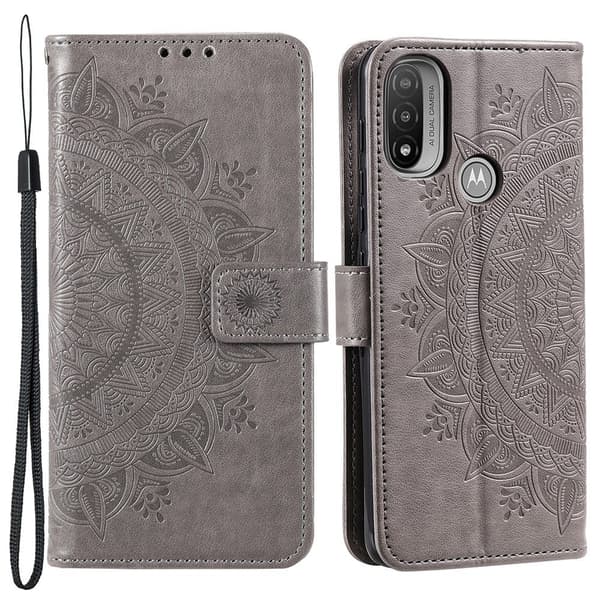 【YD】Motorola Moto E20 / E40 Etui Mandala Læder Grå 80