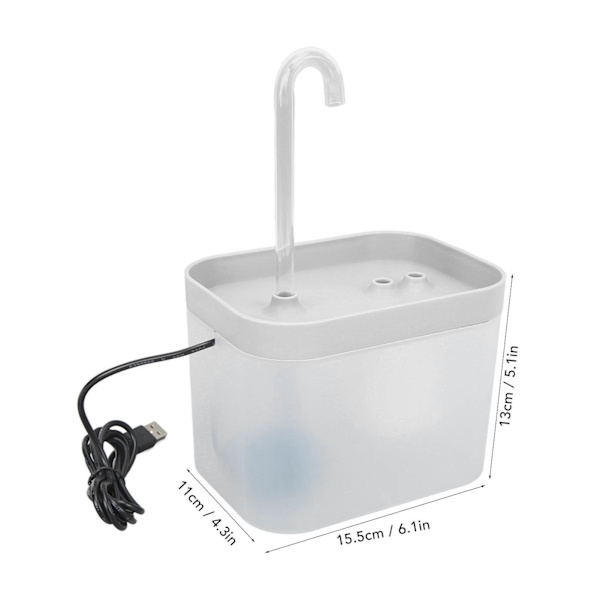 1,5L kattvattenfontän Tyst automatiskt cirkulationsflöde Vattentät dricksfontän för husdjur med armbågsmunstycke Transparent Vit Transparent White 1.5L