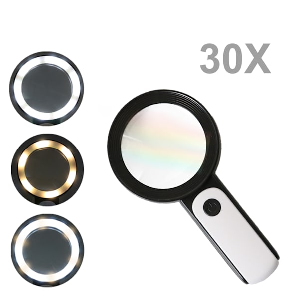Upplyst 30x handhållet förstoringsglas för äldre Black