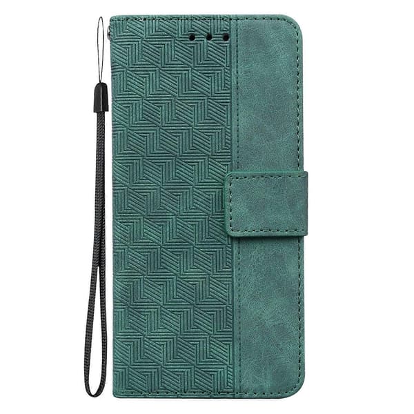 (Ny) För Tecno Pop 4 Geometriskt präglat läderfodral Green