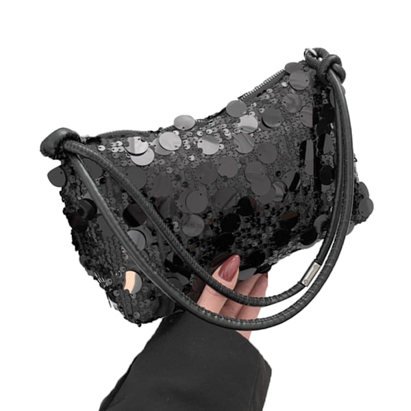 Moderigtig dame glitter paillet skuldertaske - Multifunktionel håndtaske til daglig brug, fester, arbejde og rejser i sort, One Size.