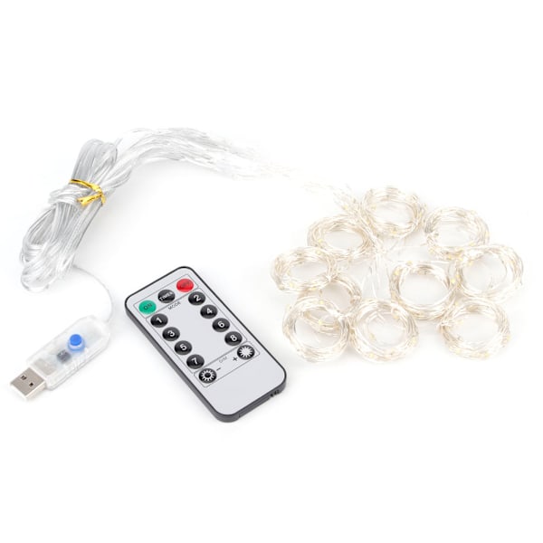 200 LED USB Fjernbetjening Kobbertråd Lysstreng - 3x2m, 8 Tilstande til Fest, Bryllup og Gardin Dekoration i Ren Hvid