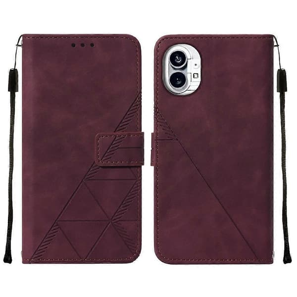 (Ny) För Nothing Phone 1 3D präglad flip läderfodral Wine Red