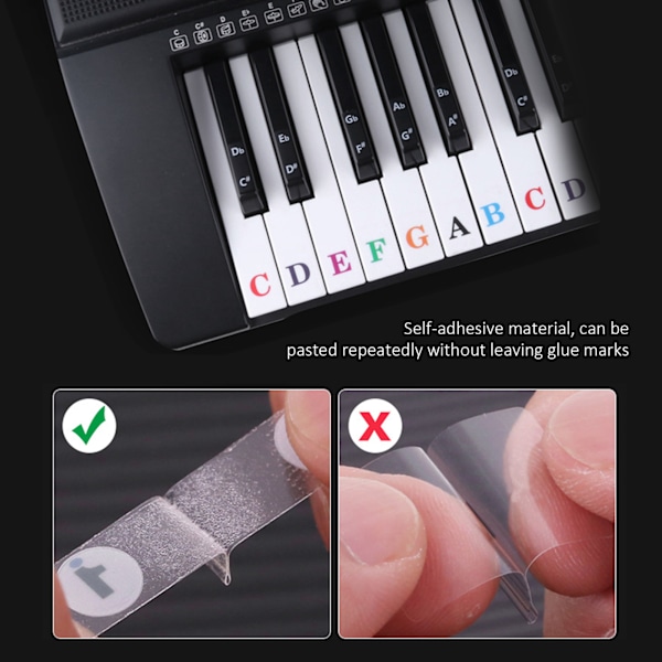 Gjennomsiktige selvklebende pianotangentklistremerker for universell elektronisk keyboardnotasjon