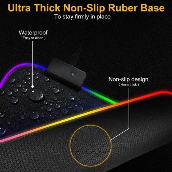 Gaming Mousepad med LED lys - RGB - Vælg størrelse Black 30x25 cm