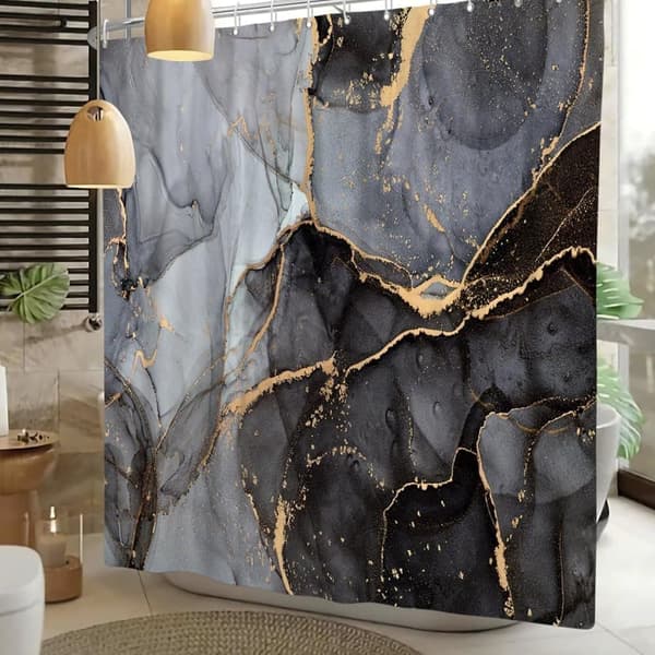[YD]Waterproof Shower Curtain with Marble Pattern – Moisture-Resistant and Washable, 180×180 cm B