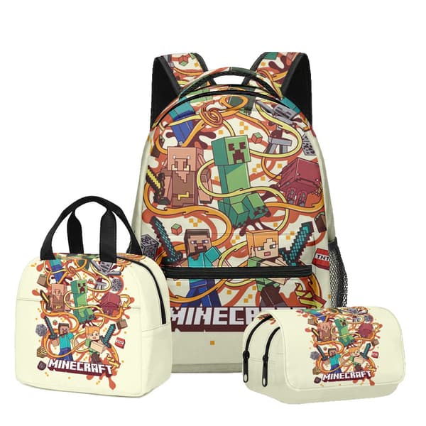 【YD】My World Primary and Secondary School Student School Bag, Backpack, Lunch Bag, Double-Layer Pencil Case, Three-Piece Set