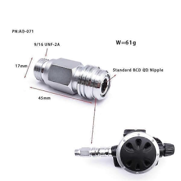 Dykkeradapter Han- og Hun- 9/16 til BCD Standardforbindelser Dykkerdel til Regulator Mellemtryksslanger QV