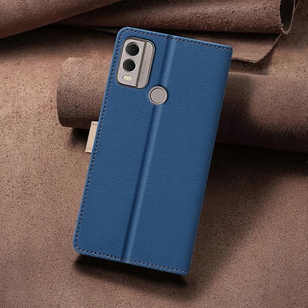 (Ny) Farvematchende RFID Tyverisikret Læder Telefoncover Blue For Nokia C22