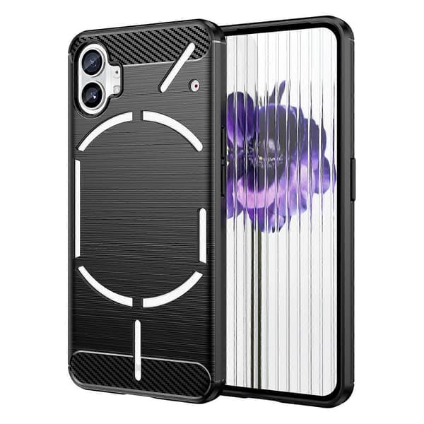 Til Nothing Phone 1 Børstet Tekstur Kulfiber TPU Telefoncover Black