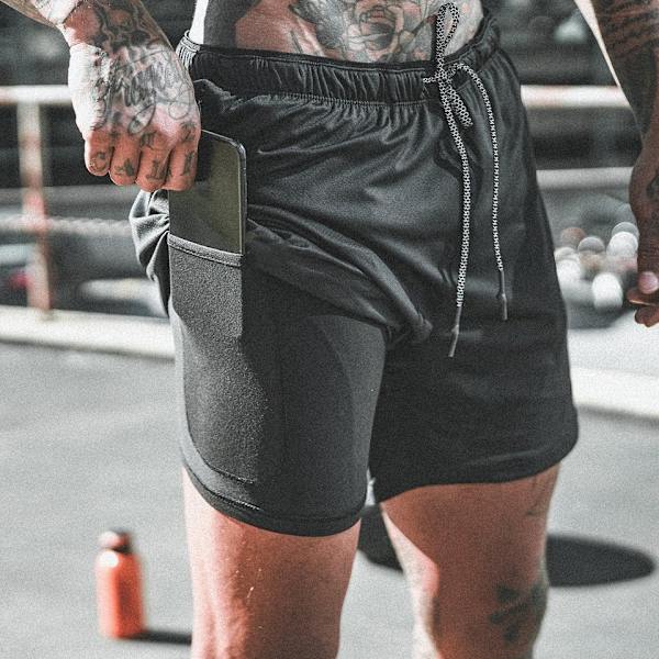 Löparshorts för herrar Sport Casual Outdoor Loose Double Gym Pants Svart XXXL