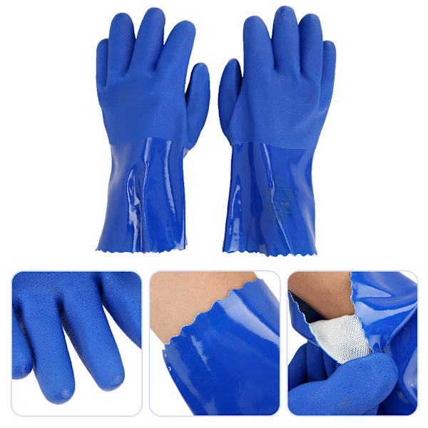 PVC-handskar med kemikalieresistens, stickad bomullsfoder och raka ärmar, halkfria (L)