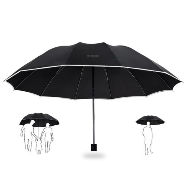 TD® Umbrella 12 Rib Automatic Male Female Compact Built In Easy To Store Windproof Black Travel Open Close