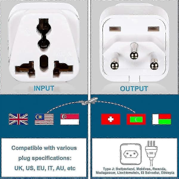 Schweiz Typ J Pluggadapter 3-pack Universal Reseanvändning White