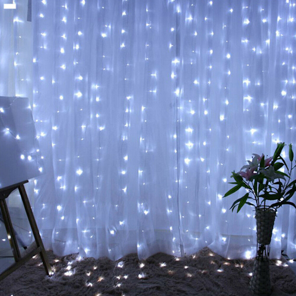 3Mx3M LED Gardin Fairy String Lights Ind/udendørs vinduesindretning white 3*3m 300 lights