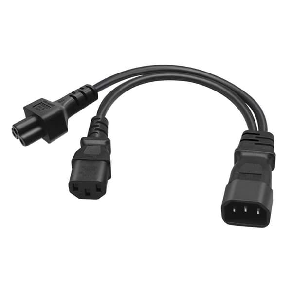 3-bens C14 til C5+C13 koblingsadapterkabel hanstik til hunstik omformerkabel Y-splitter strømkabel