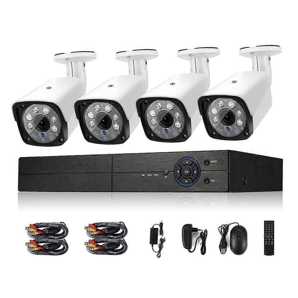 A4B3Kit 2MP 4CH 1080P CCTV Sikkerhetskamerasystem AHD DVR Overvåkingssett, Støtter Nattsyn / Bevegelsesdeteksjon (Hvit) White
