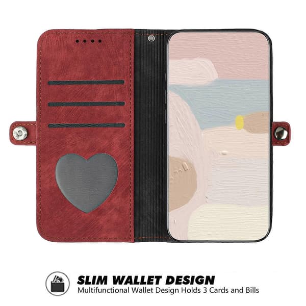 För Huawei Mate 10 Pro Sidospänne Dubbelvikt Handrem Läderfodral Red