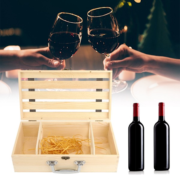 Elegant Hålgravad Träpresentask för Rödvin för Två Flaskor - Slank Rak Bar Design