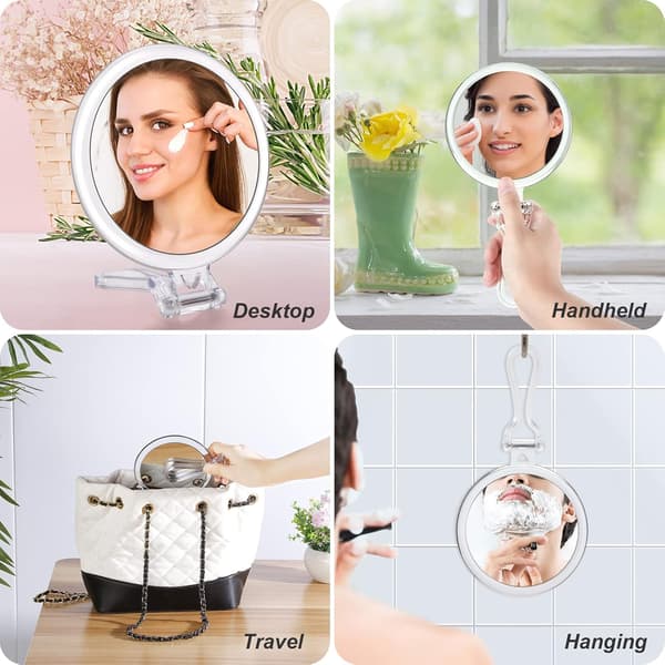 【YD】Handheld Mirror with 10x Magnification, 2 Sides with Adjustable Stand, Foldable and Portable, Suitable for Makeup, Shaving, Deep Cleaning