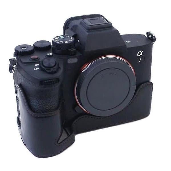 (Ny) 1/4 tomme gevind PU læder kamera halvtaske base til Sony A7 IV Coffee