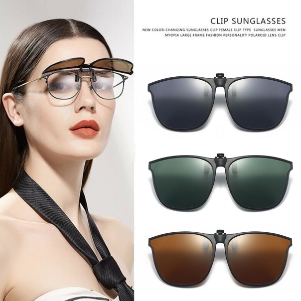 Polariserede Clip On Flip Up-solbriller over recept og Readi brown One-size