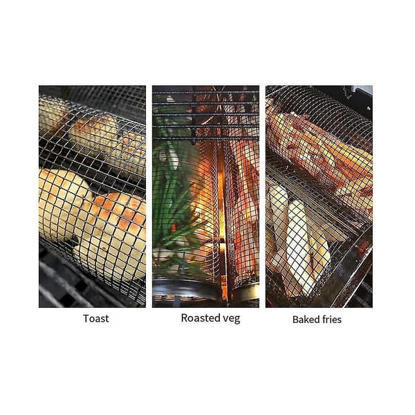 【YD】2 Pcs Grilling Baskets - Best Grilling Basket Ever, Round Stainless Steel Grill Net Silver