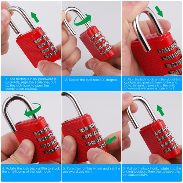 [YD]4-pack Combination Padlocks, Heavy Duty Metal Padlock for Gym Locker, Padlock with Code, Waterproof Combination Lock (Black Red Silver Blue)
