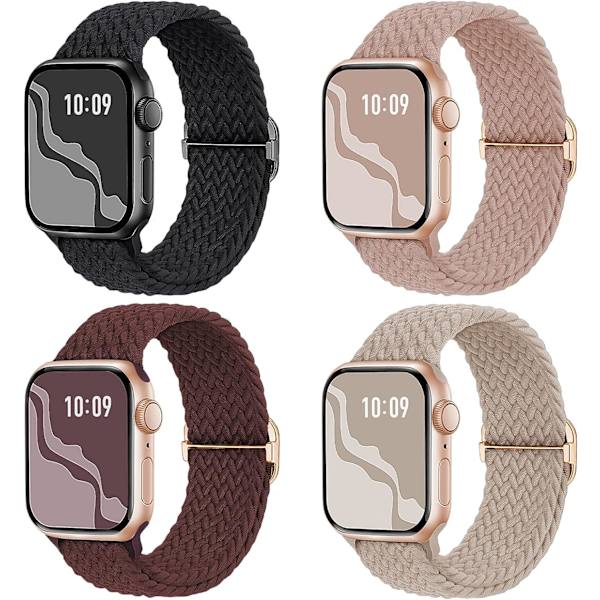 Flätad Stretchy Solo Loop kompatibel för Apple Watch Band 4pcs 4 42/44/45/49mm