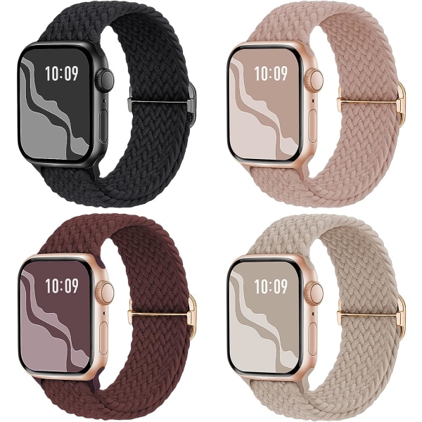 Flettet Stretchy Solo Loop kompatibel til Apple Watch Band 4pcs 4 42/44/45/49mm