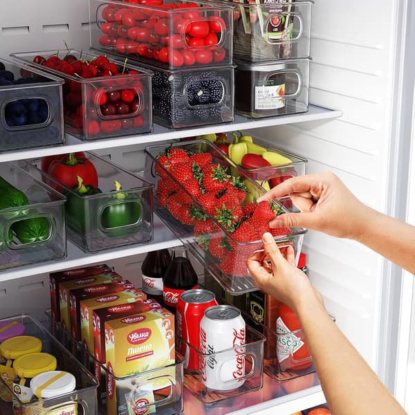 [YD]Fridge Organizer Set of 4, Stackable Storage Bins, Small Refrigerator Organizer Bins with Handles for Kitchen, Freezer, Pantry