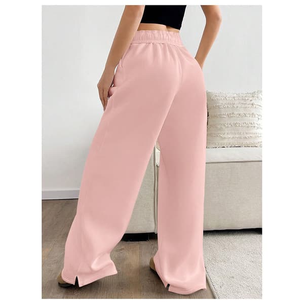 Brede sweatpants for kvinner, høy midje, rette ben, snøring, elastisk midje Pink Pink L